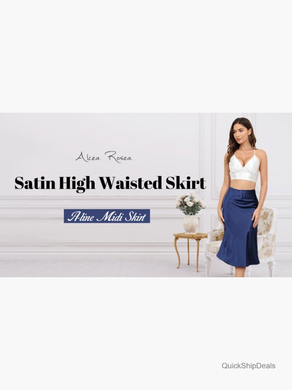 Silky Satin High Waist A Line Midi Skirt Elastic Pull On - Picture 7 of 7